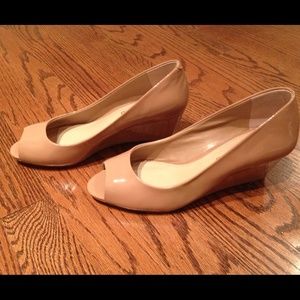 Arturo Chiang Rose Nude Open Toe Wedge Heel Pump
